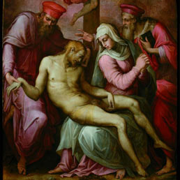 Giorgio Vasari, Cristo deposto con la Vergine, i santi Cosma e Damiano e un angelo con i simboli della Passione, 1562-1563